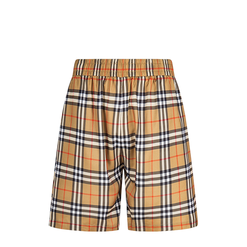 Burberry Men's Beige Checkered Elastic - Waist Shorts For Summer