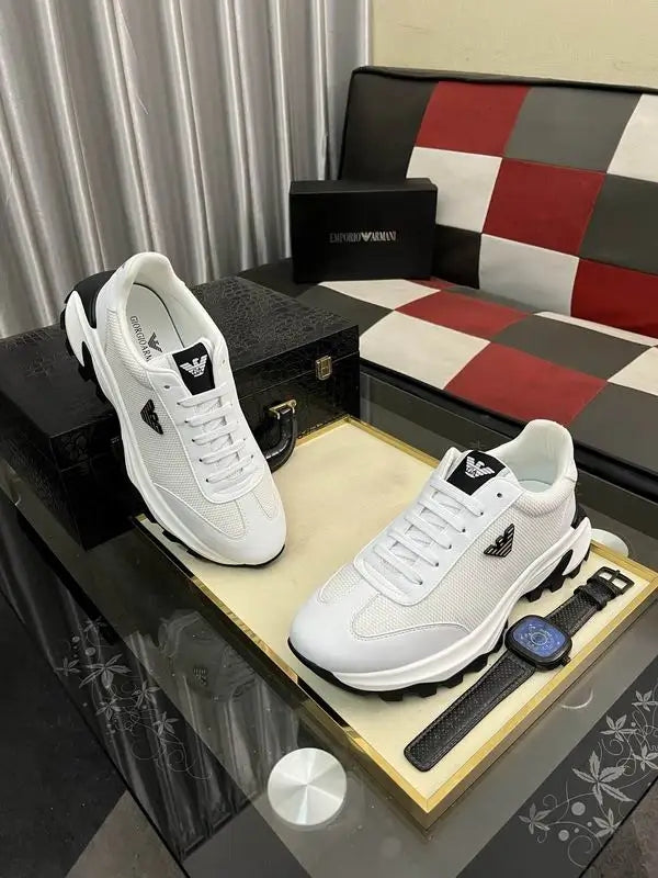 Emporio Armani White Mesh Athletic Sneakers With Brand Logo