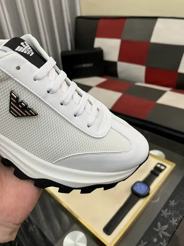 Emporio Armani White Mesh Athletic Sneakers With Brand Logo