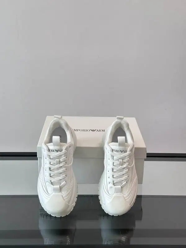 Emporio Armani White Chunky Platform Leather Sneakers with Perforated Detailing