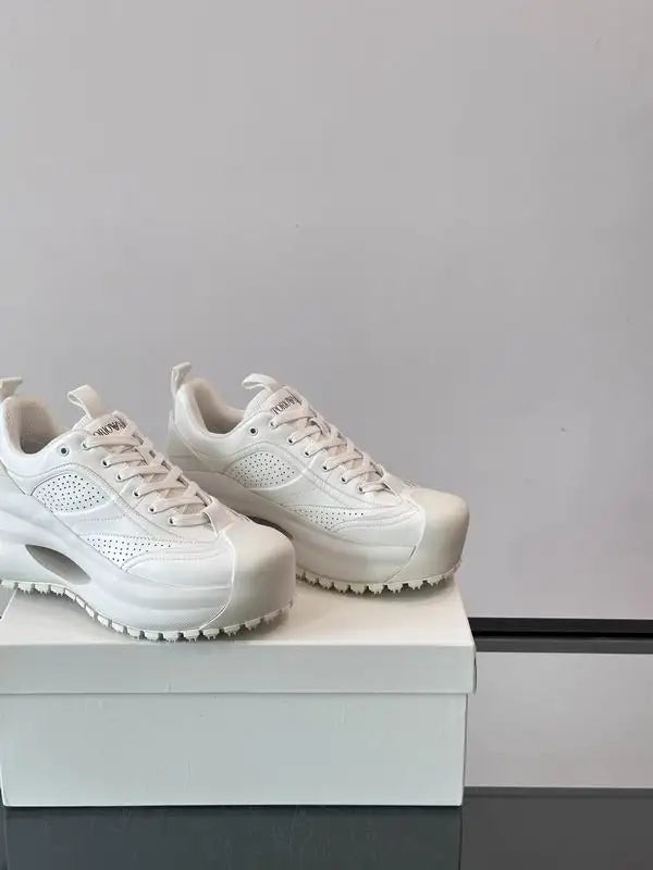 Emporio Armani White Chunky Platform Leather Sneakers with Perforated Detailing