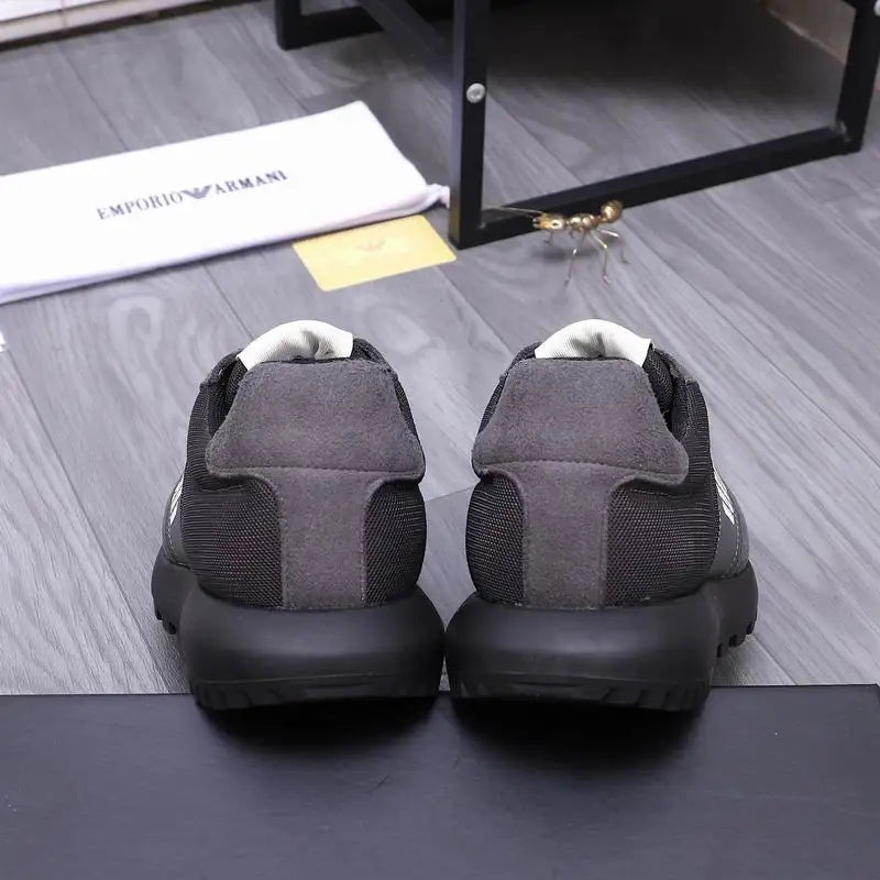 Emporio Armani Grey Mesh And Suede Athletic Sneakers With Logo