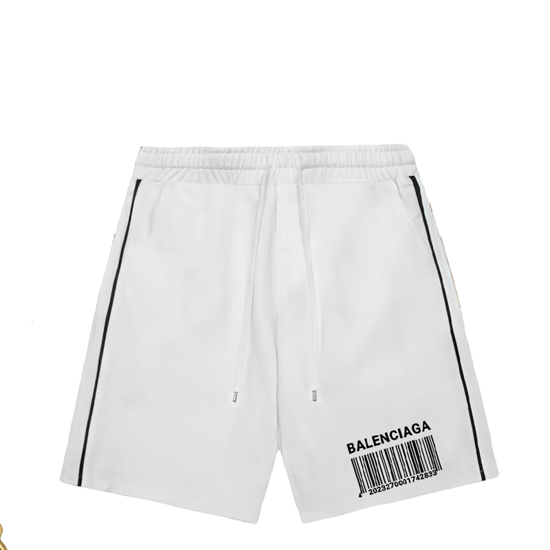 Balenciaga White Shorts With Barcode Print And Drawstring Waist