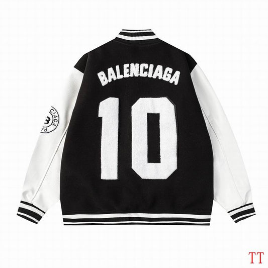 Balenciaga Black And White Varsity Jacket With Embroidered Logos
