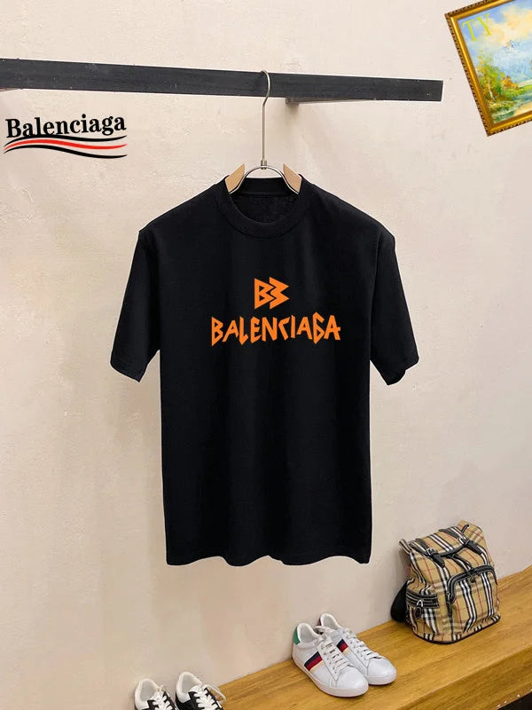 Balenciaga Black T shirt And Shorts Set With Orange Logo