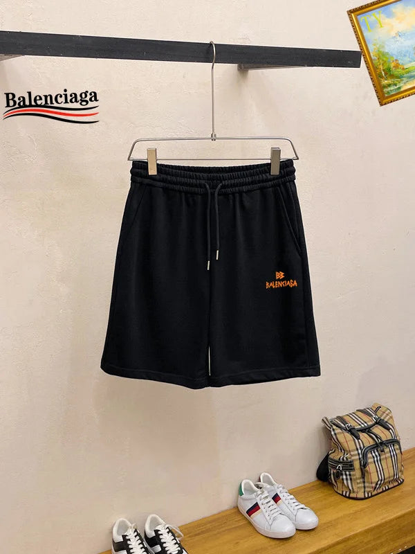 Balenciaga Black T shirt And Shorts Set With Orange Logo