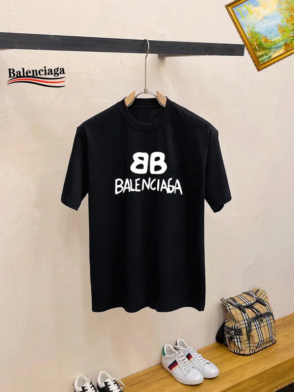 Balenciaga Black T - shirt And Shorts Set With White BB Logo