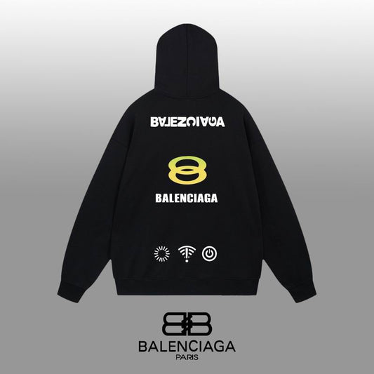 Balenciaga Black/White Hoodie With Unique Circular Logo And Brand Name For Fashion Enthusiasts