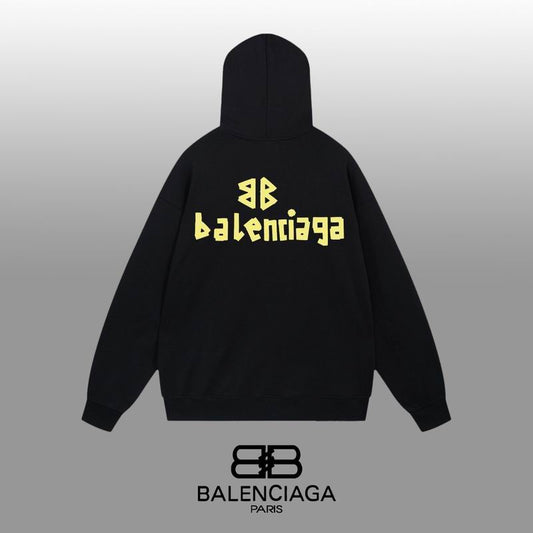 Balenciaga Black/White Hoodie With Distressed Gold Logo For Edgy Streetwear Style