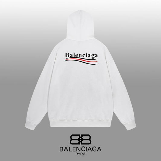 Balenciaga White/Black Hoodie With Small Logo And Striped Detail For Minimalist Chic