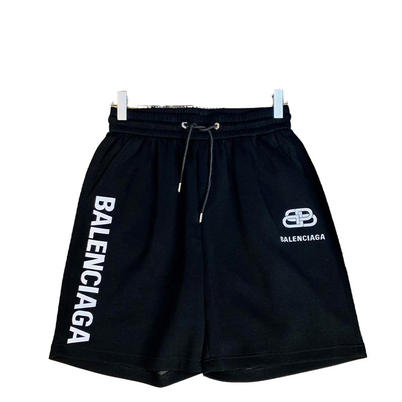 Balenciaga Black Logo Printed Casual Drawstring Shorts