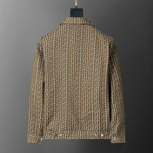 Balmain Brown Patterned Jacket With Signature Monogram Design
