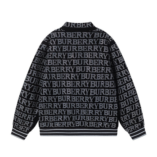 Burberry Patterned Black Bomber Jacket with Rhinestone Logo Design