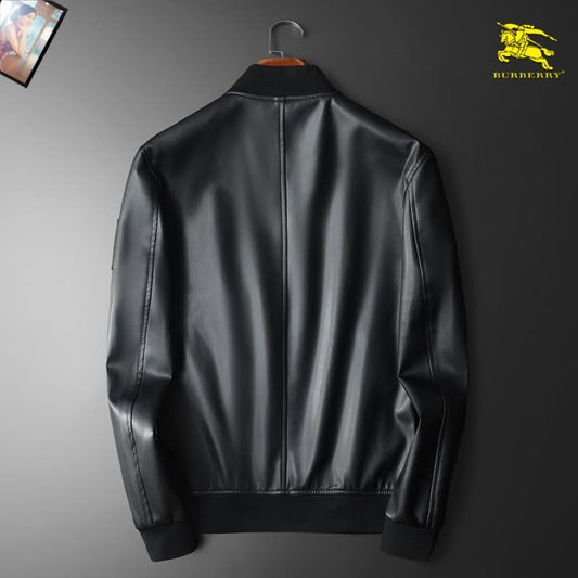 Burberry - Style Black Leather Bomber Jacket with Checkered Lining