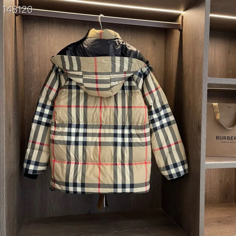 Burberry Iconic Check Pattern Puffer Jacket With Detachable Hood For Winter Fashion
