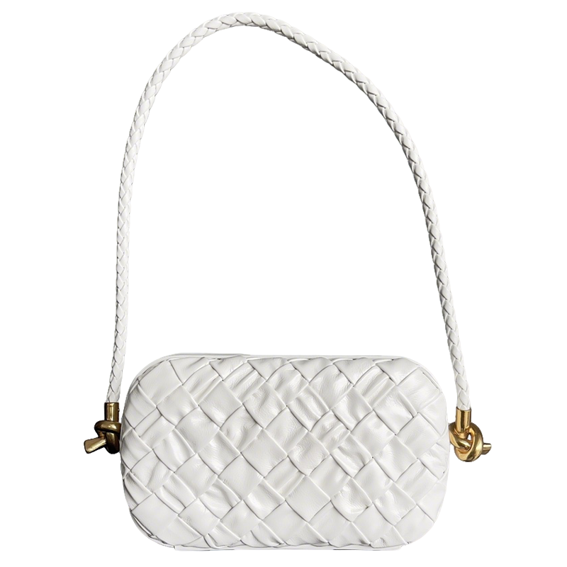 Bottega Veneta White Woven Leather Shoulder Bag With Braided Strap And Gold Hardware BV717623