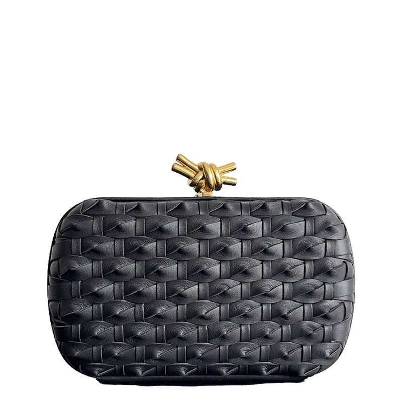 Exquisite Bottega Veneta Woven Leather Clutch With Gold Knot Accent For Luxury Occasions BV717622