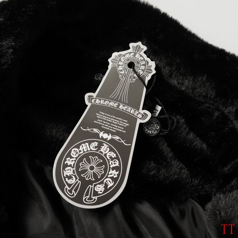 Chrome Hearts Inspired Faux Fur Varsity Jacket with Embroidered Details