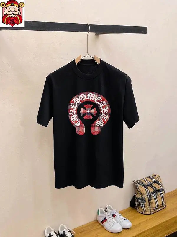 Chrome Hearts Black T - shirt And Shorts Set With Red Graphic Design
