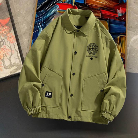 Chrome Hearts Style Beige Jacket With Embroidered Logo And Pockets