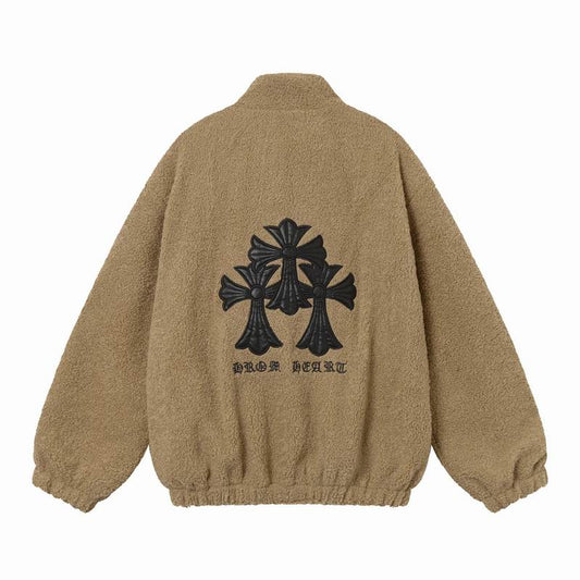 Chrome Hearts Inspired Brown Sherpa Jacket With Cross Patch