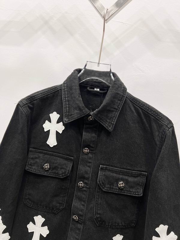 Chrome Hearts Inspired Black Denim Jacket with White Cross Patches
