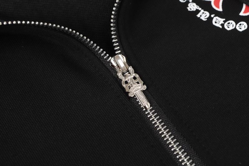 Chrome Hearts Inspired Black Zip Up Hoodie with Red Cross Motifs