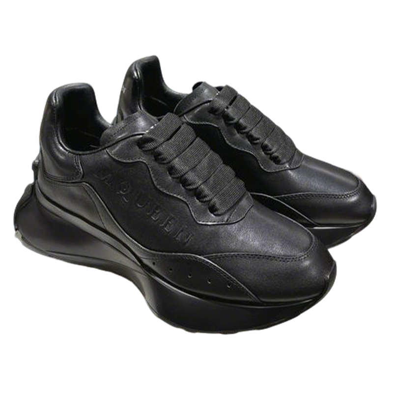 Sleek All Black Alexander McQueen Oversized Sneakers For Timeless Street Style