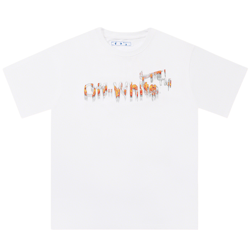 Off White White/Black T Shirt With Creative Dripping Effect Logo Design