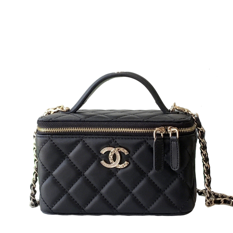 Chanel Classic Vanity Case Black Quilted Leather with Chain Strap AP4494