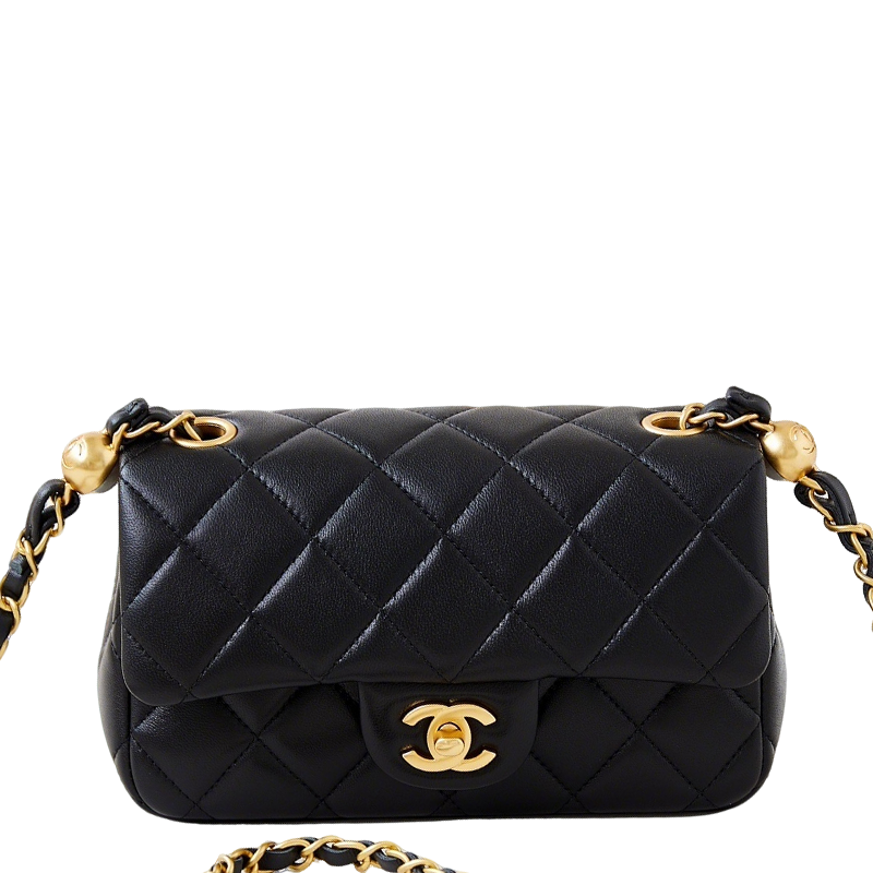 Chanel Black Quilted Leather Handbag With Gold Chain And Signature CC Logo AS4947