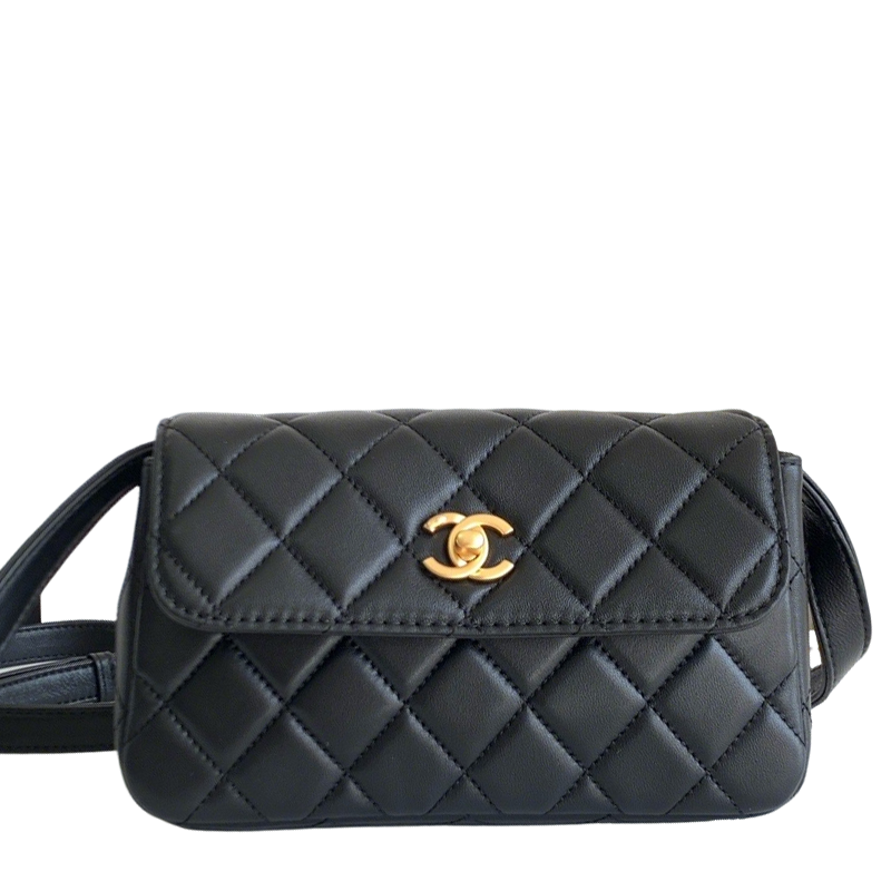 Chanel Black Quilted Leather Belt Bag With Gold CC Logo For Fashionable Looks L4679