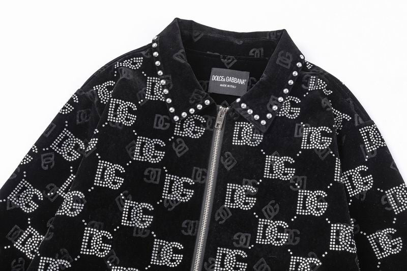 Dolce Gabbana Crystal Monogram Black Jacket With Studded Collar
