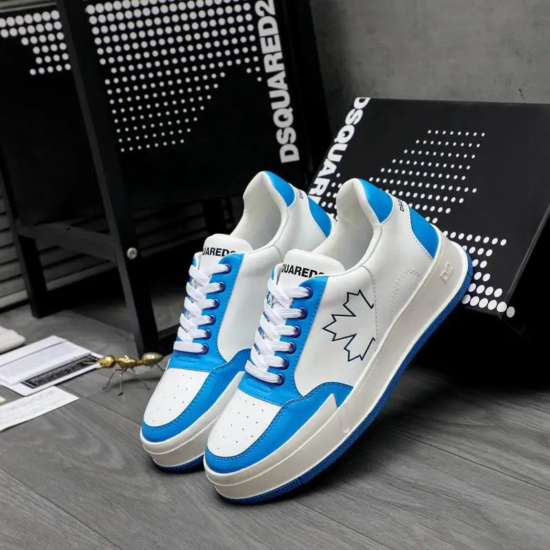 DSQUARED2 White And Blue Casual Sneakers With Maple Leaf Design