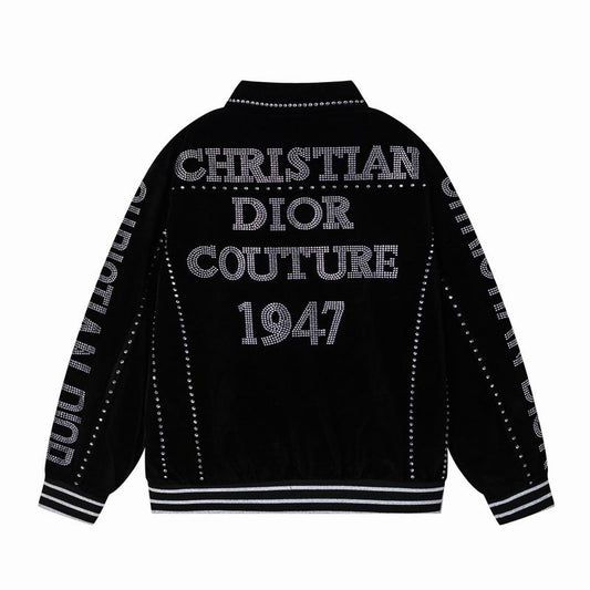 Dior Black Velvet Jacket With Rhinestone Embellishments And Brand Lettering