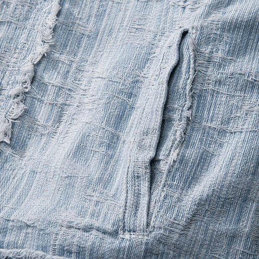 Dior Light Blue Distressed Denim Jacket With Colorful Embroidered Logo