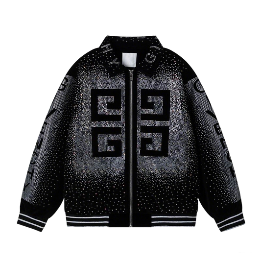 Givenchy Black Jacket With Gradient Rhinestone Logo And Brand Detailing