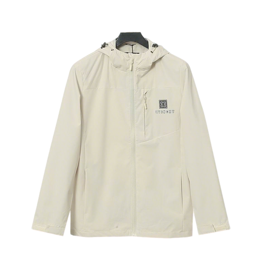 Givenchy Beige Hooded Windbreaker With Brand Logo And Functional Design