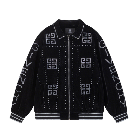 Givenchy Black Velvet Jacket With Crystal - Embellished Logo Patterns