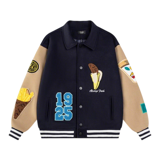 Fendi Varsity Jacket With Food Patches And Retro Number Details