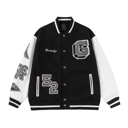 Givenchy Black And White Varsity Jacket With Embroidered Logos And Patches