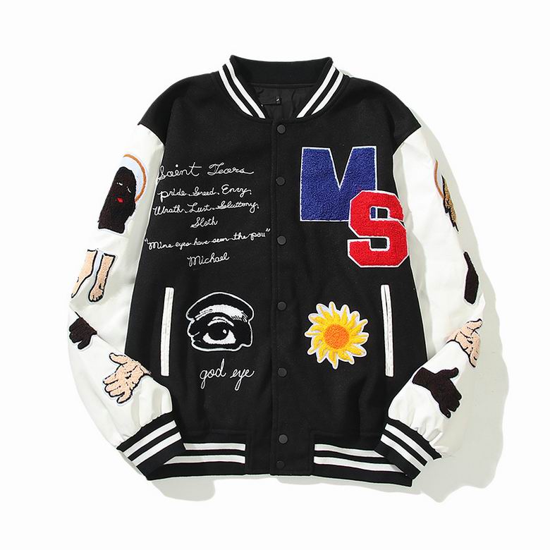 FOG Stylish Green/Black Varsity Jacket With Unique Patches And Embroidery