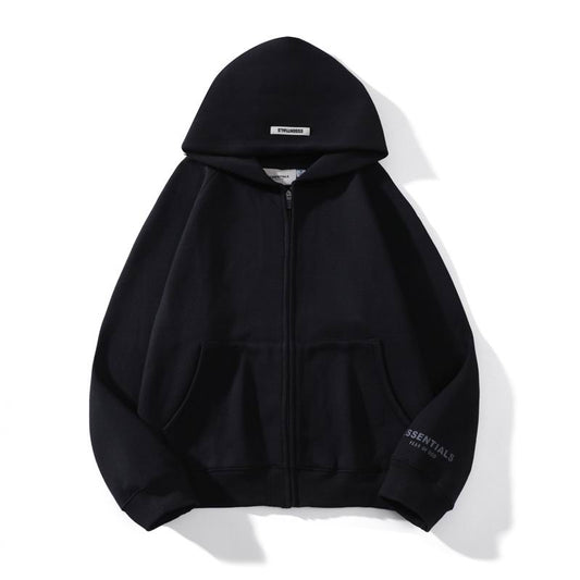 Essentials Light Yellow jacket Zip - Up Sweatshirt With Brand Logos