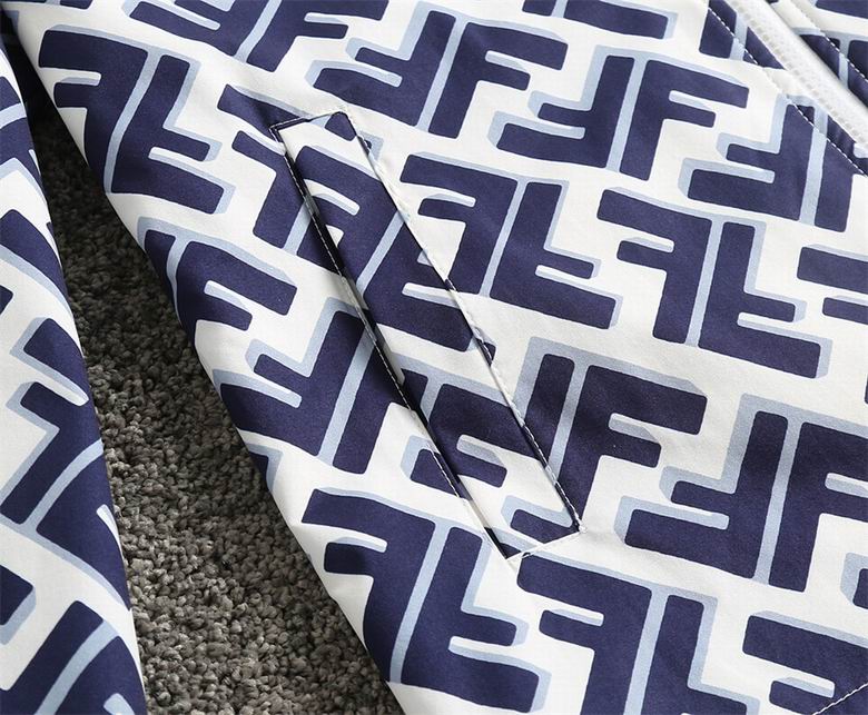 Fendi Blue And White Hooded Jacket With Signature FF Monogram Print