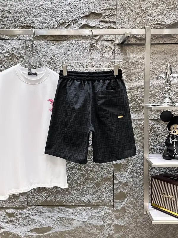 Fendi Men's Black FF Logo Pattern Casual Shorts