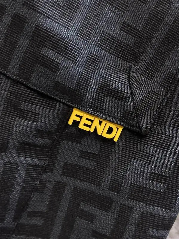 Fendi Men's Black FF Logo Pattern Casual Shorts
