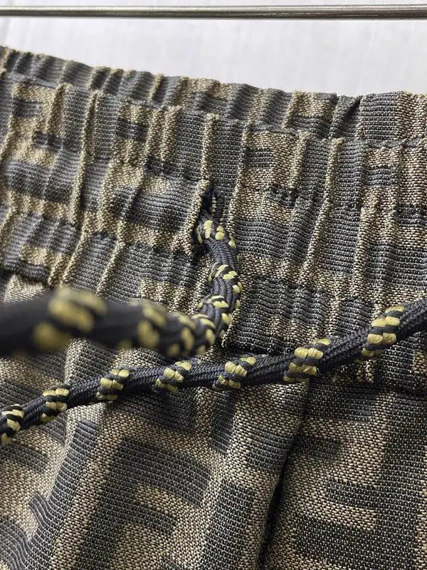 Fendi Men Olive Green FF Logo Print Elastic Waist Casual Shorts
