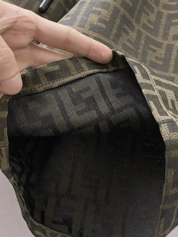 Fendi Men Olive Green FF Logo Print Elastic Waist Casual Shorts