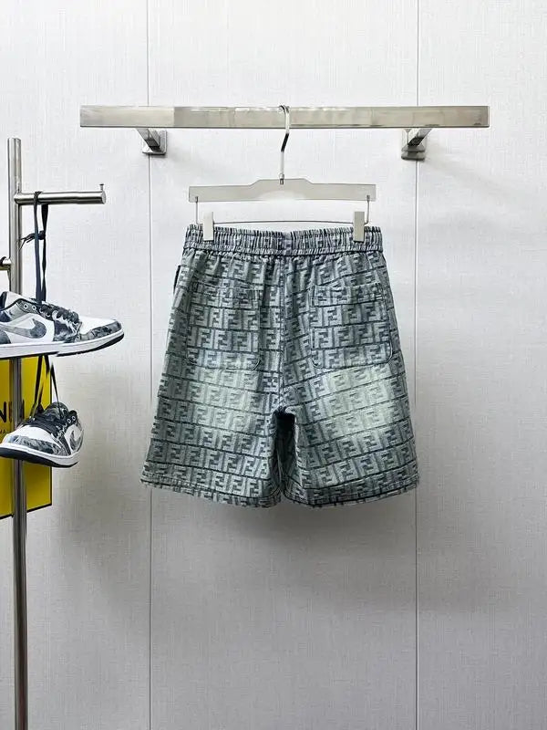 Fendi Men's Gradient Gray FF Logo Patterned Drawstring Shorts