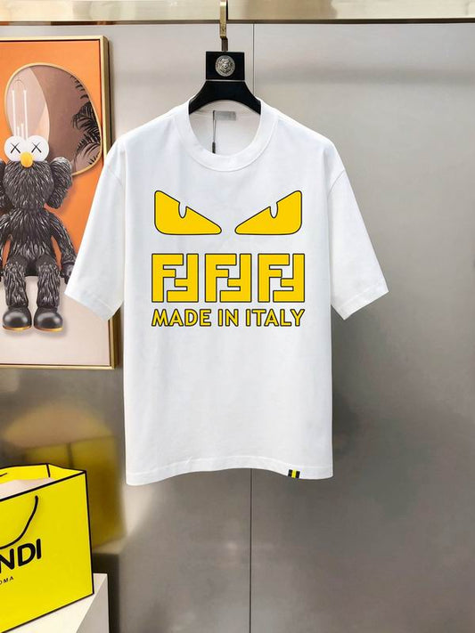Stylish Fendi Black/White T - Shirt With Iconic Yellow Monster Eyes And Branding